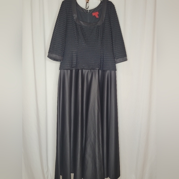 JS Collections Black Subtle Sparkle Top Satin A-Line Skirt Maxi Gown - Size 16 - Picture 1 of 9
